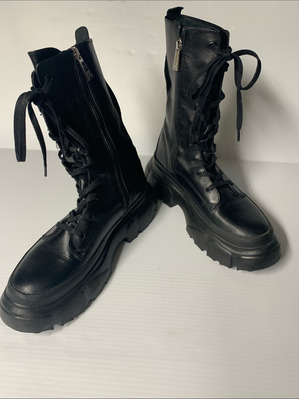 Zara Women’s Black Lace-Up Platform Combat Boots